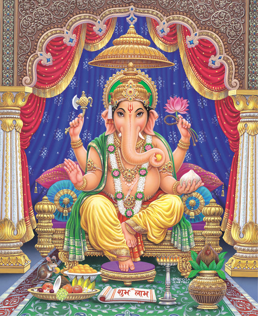 Sacred Splendor: Lord Ganesha Amidst Regal Drapery